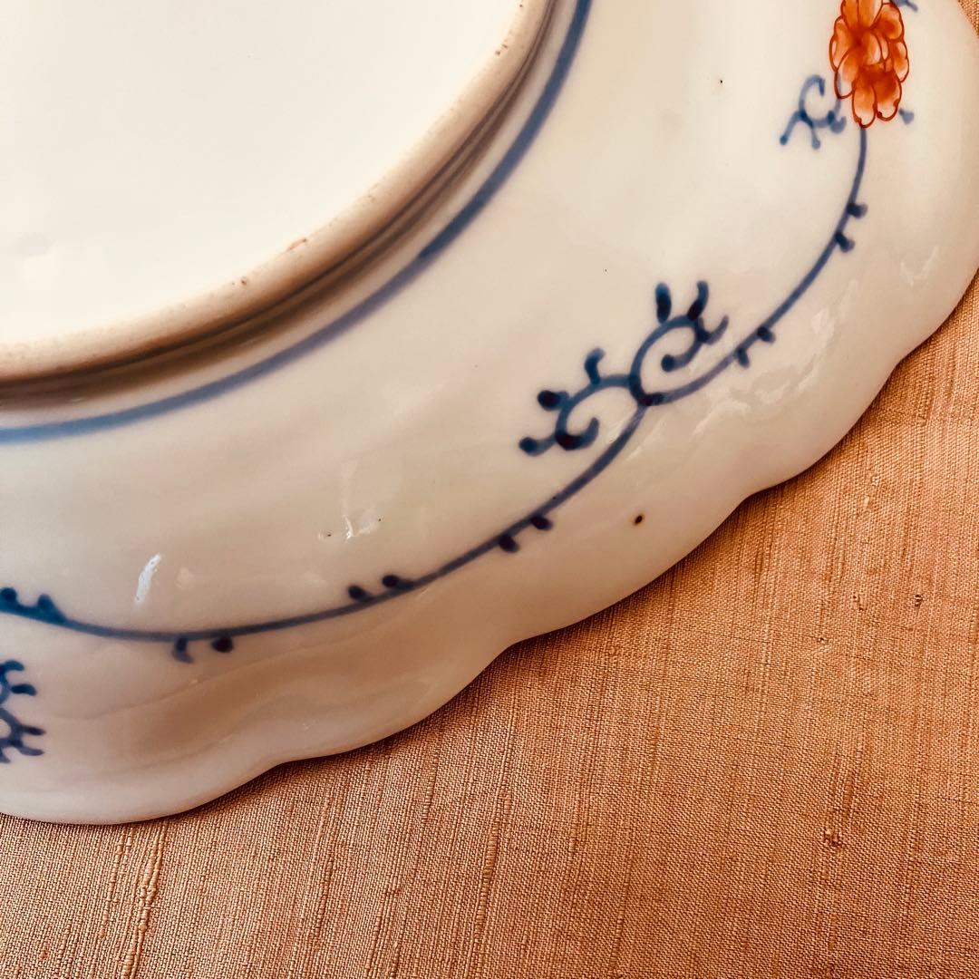 オールド香蘭社　色絵鮑型草花鳳凰図皿　明治　手書き　① アンティーク　古伊万里