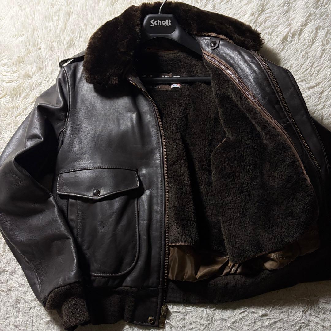 【米国製】schott フライトジャケット　 G-1 本革　　焦茶　襟ボア　40