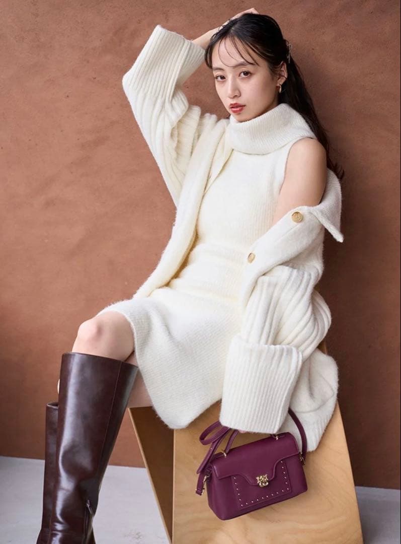 snidel ステンカラーニットジャケットカーディガン ホワイト