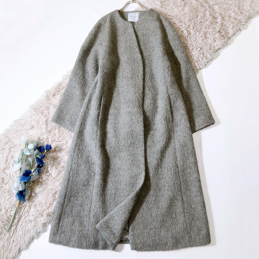 極美品ꕥエストネーション アルパカシャギーAラインロングコート 日本製 38