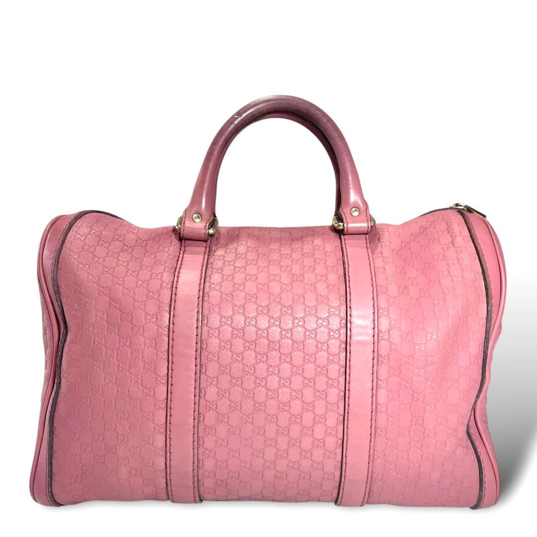 グッチ　GGシマ　レザー　ピンク　ボストンバッグ　ハンドバッグ