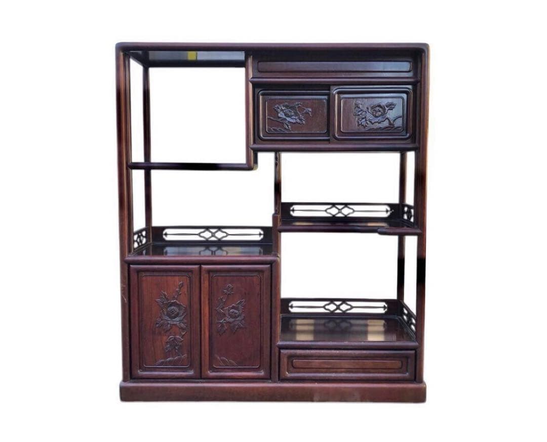唐木　透かし彫り　飾り棚/茶箪笥　和家具　紫檀　花梨　収納棚　時代箪笥