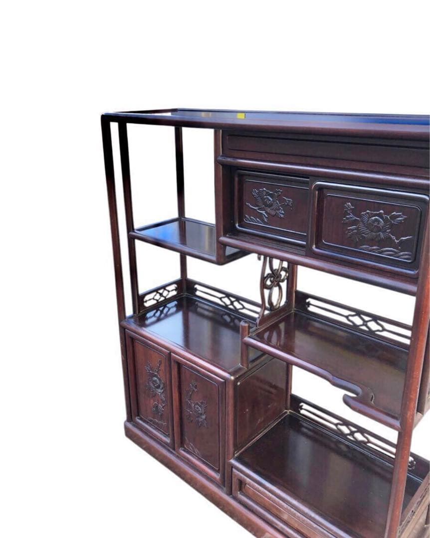 唐木　透かし彫り　飾り棚/茶箪笥　和家具　紫檀　花梨　収納棚　時代箪笥