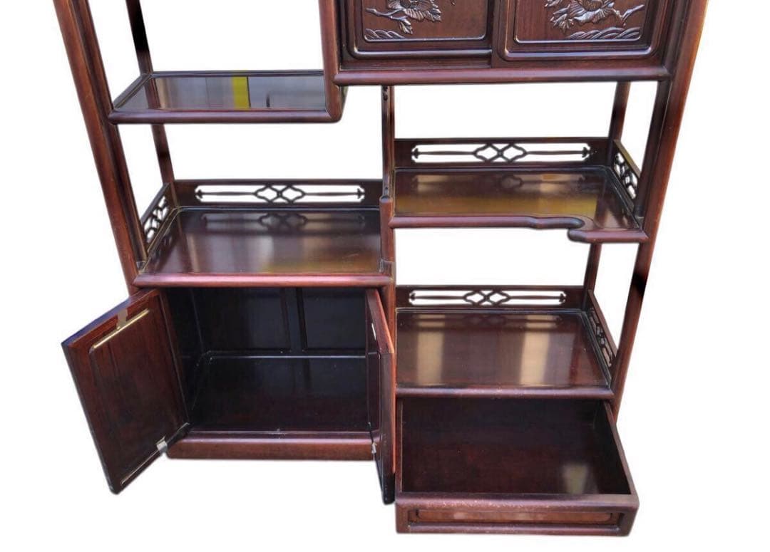 唐木　透かし彫り　飾り棚/茶箪笥　和家具　紫檀　花梨　収納棚　時代箪笥