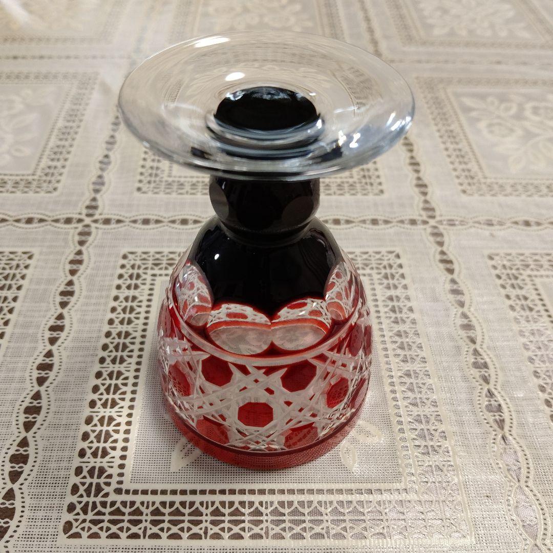 \"未使用\" ヤマザキガラス製　薩摩切子　色彩グラス3個セット(南蛮青、赤、藍)