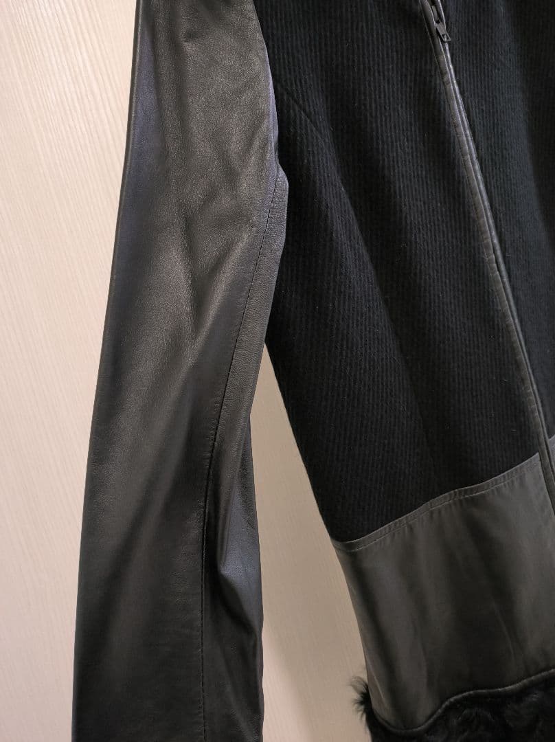 ライダース ラムファー 異素材MIXコート ラムレザー ファー付きジャケット