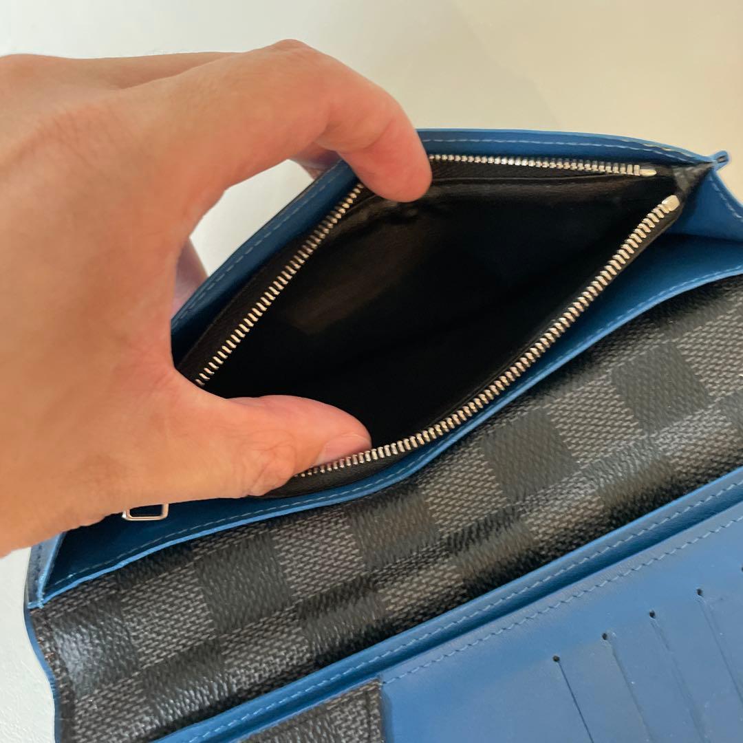 ダミエパターン ブラック ブルー 長財布