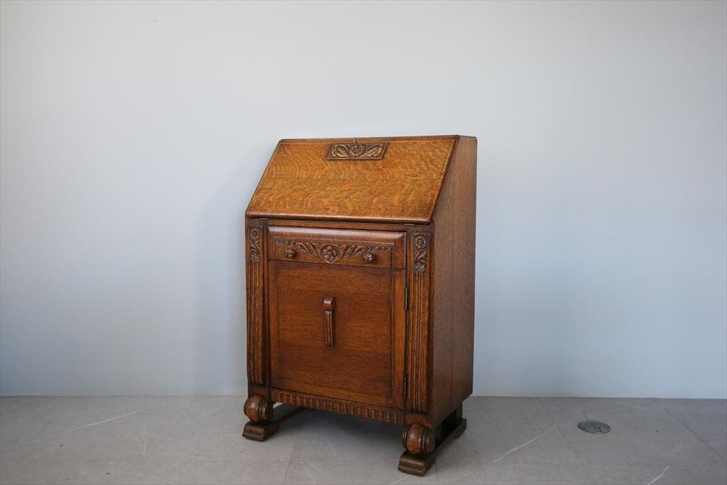 英国アンティーク木製ライティングビューロー/勉強机デスク/チェスト(92-188