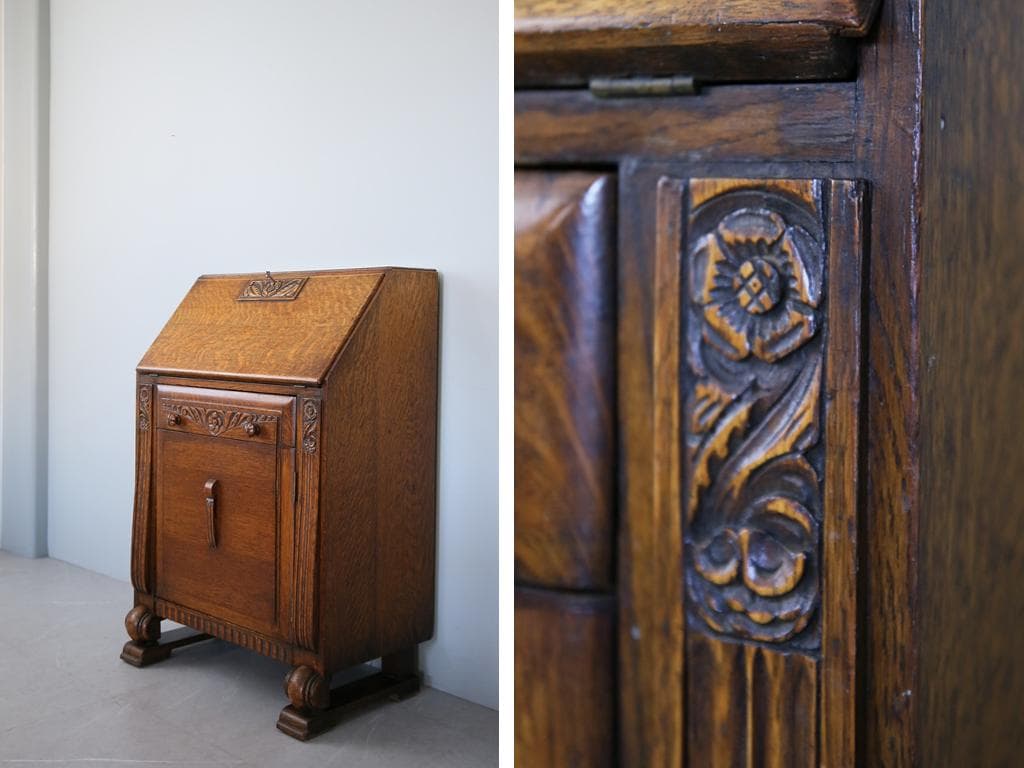 英国アンティーク木製ライティングビューロー/勉強机デスク/チェスト(92-188