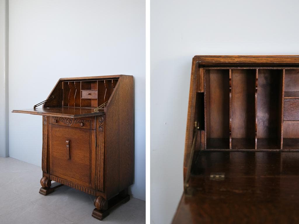 英国アンティーク木製ライティングビューロー/勉強机デスク/チェスト(92-188