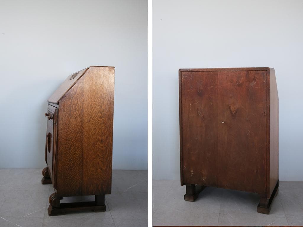 英国アンティーク木製ライティングビューロー/勉強机デスク/チェスト(92-188