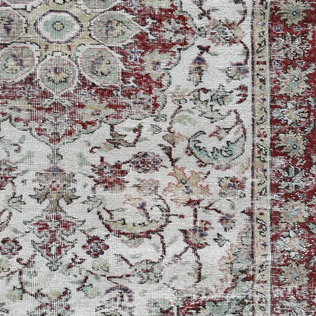 トルコ ヴィンテージラグ A124 レア 超大判 ダークレッド クリーム ミント