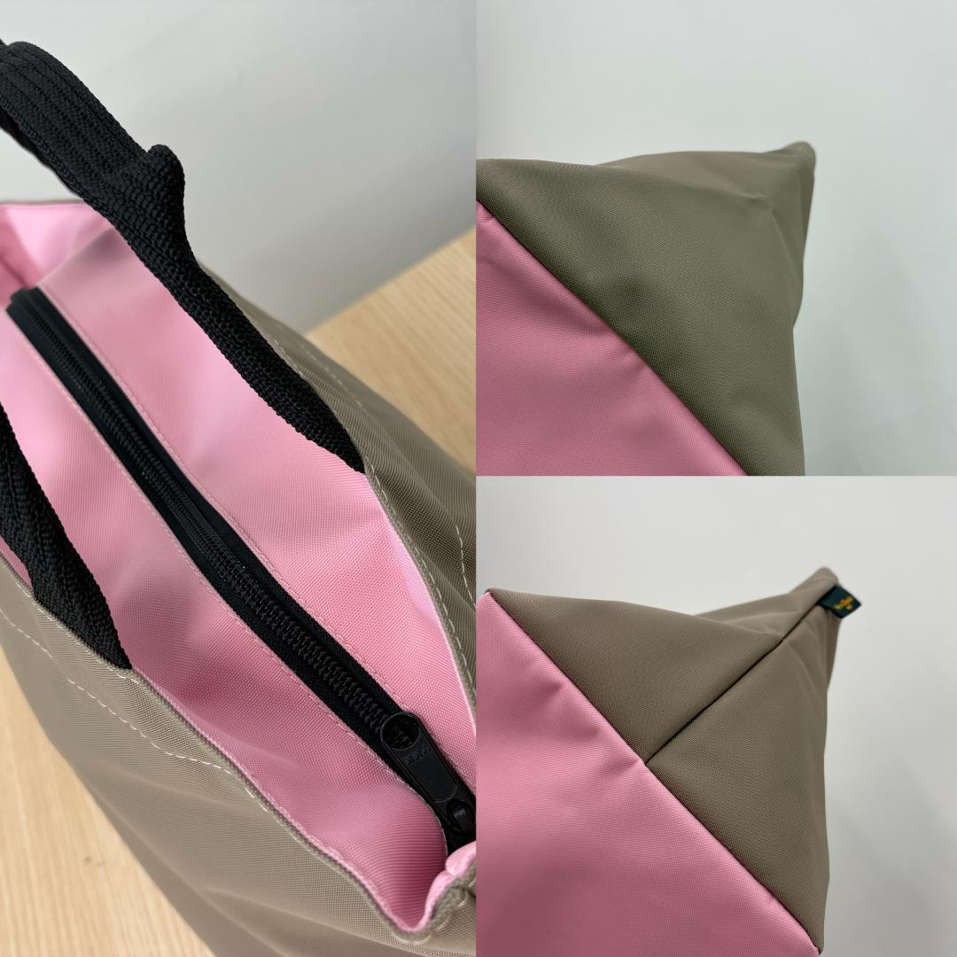 《極美品》エルベシャプリエ ナイロン トートバッグ 舟型 ベージュxピンク