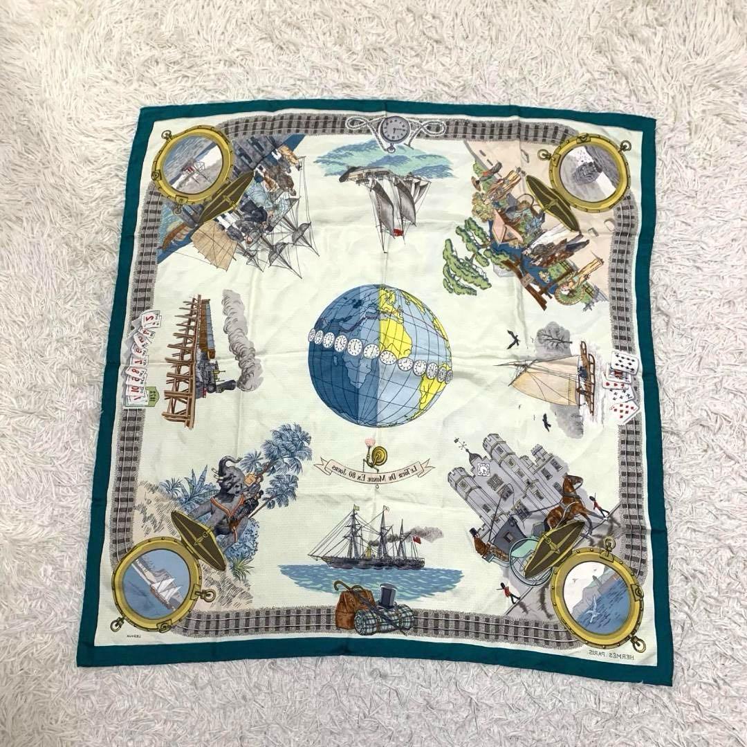 14785✨希少✨エルメス カレ90 L80日間世界一周 スカーフ シルク