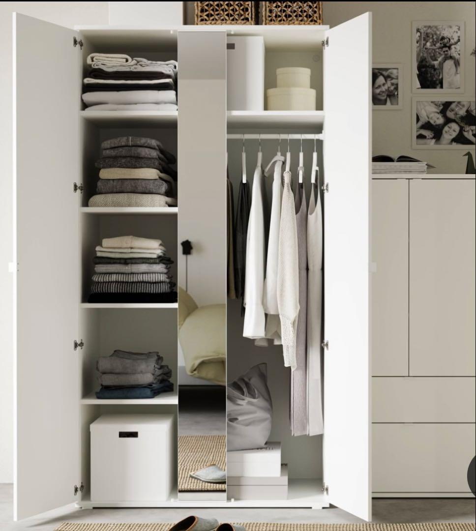 VIHALS 2枚扉ワードローブ ホワイト（105×57×200cm）