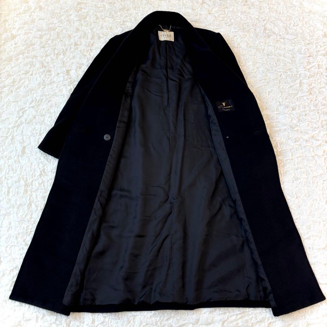 藤井毛織 カシミヤ100% チェスター コート カシミア ロング丈 ブラック 黒