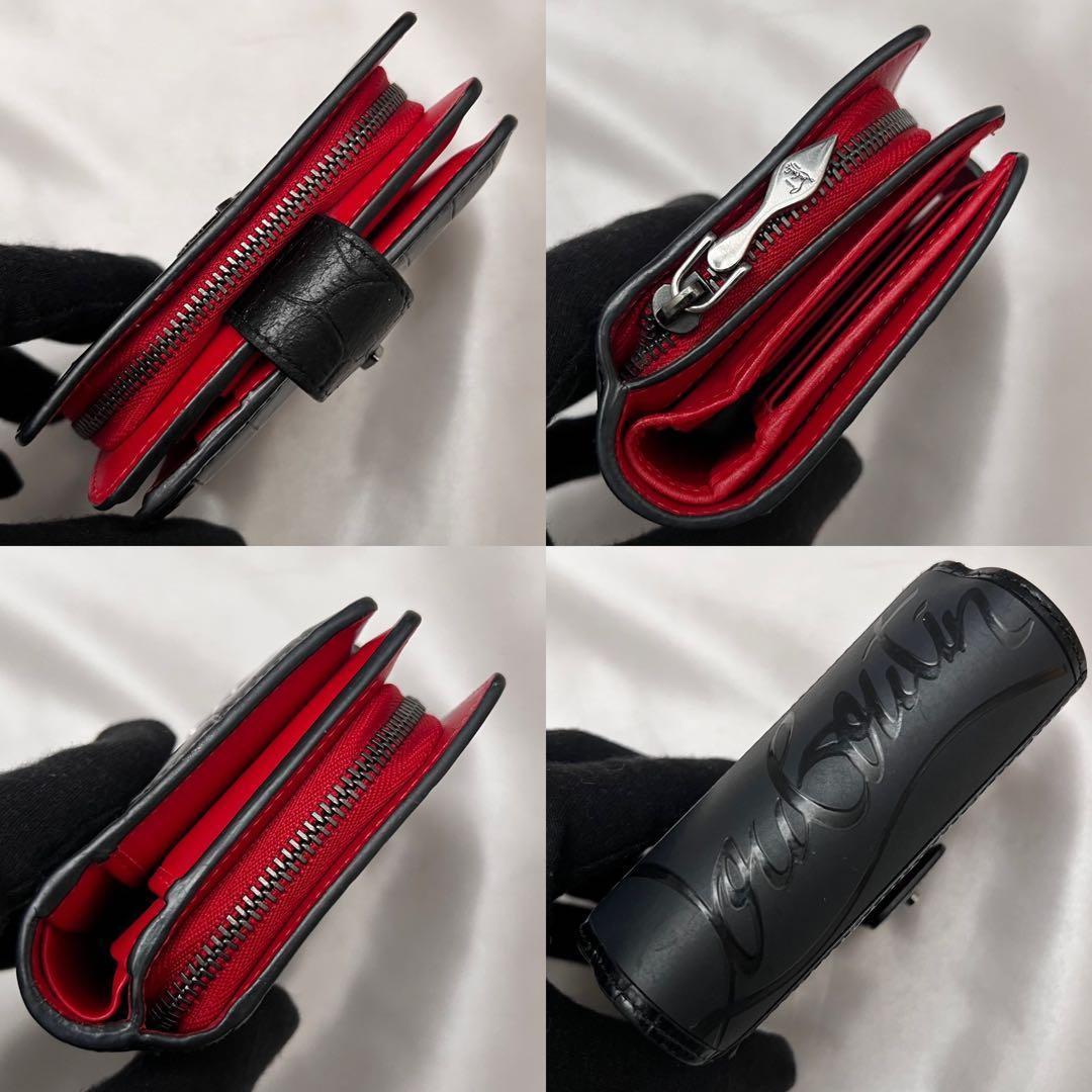 ◇箱・袋付きレア極美品◇ルブタン　パロマ　折り財布　クロコ型押し×ラバーソール