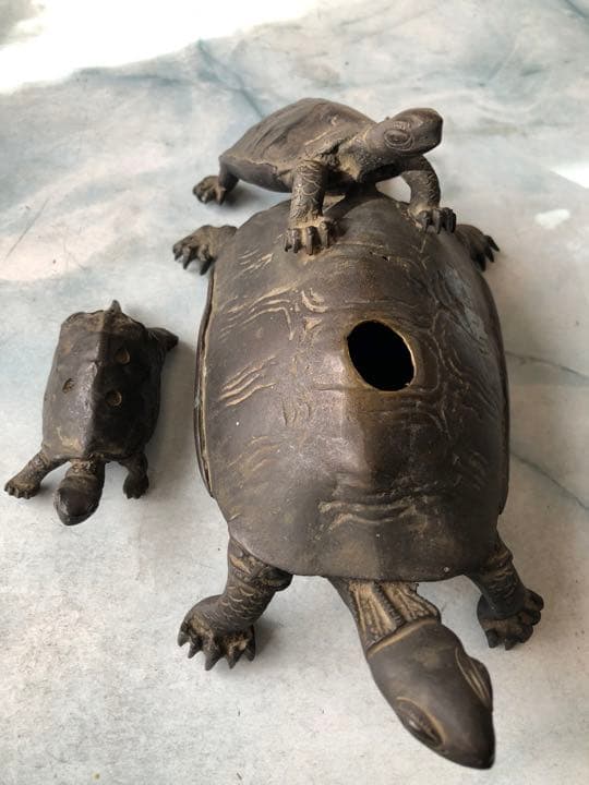 時代物　伝統工芸　亀　置物　整珉作　金属置物　骨董品　置物