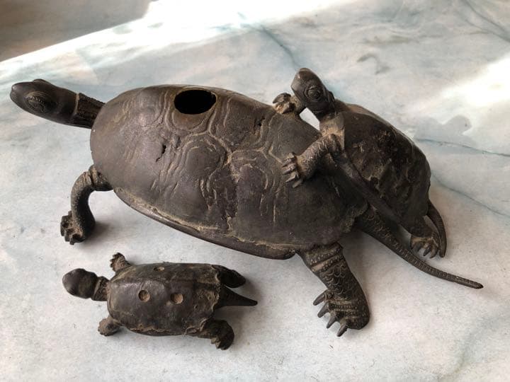 時代物　伝統工芸　亀　置物　整珉作　金属置物　骨董品　置物
