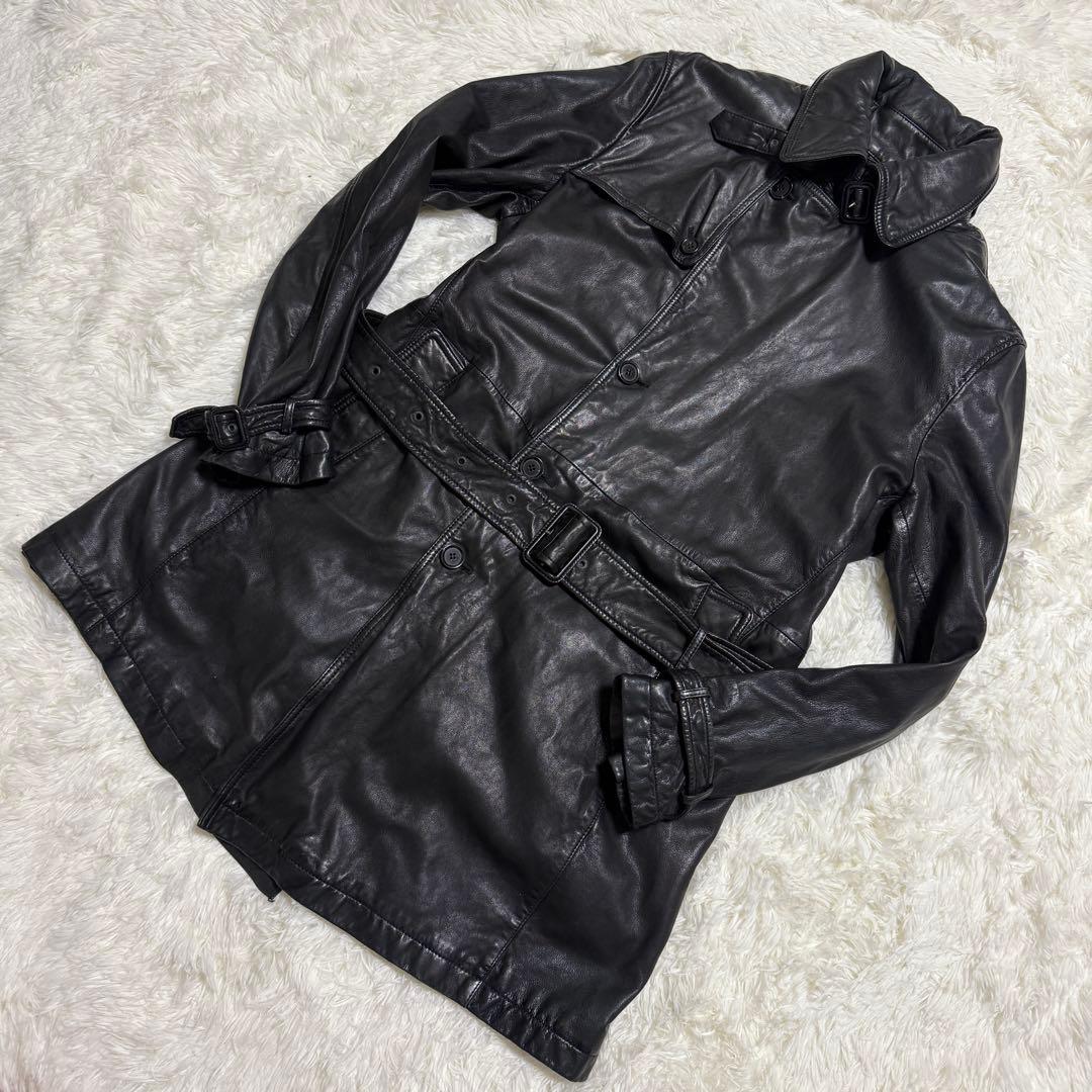 カリー様✨バーニーズニューヨーク レザー トレンチコート 52 黒 ライナー付