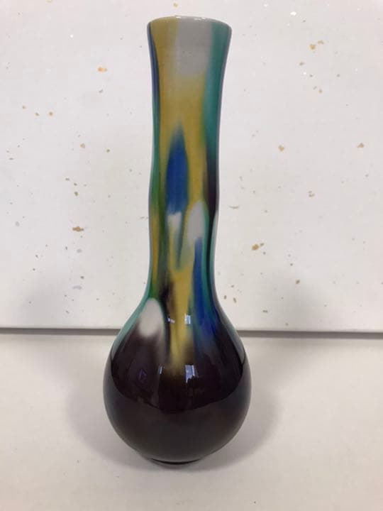 三代 人間国宝 徳田八十吉  (正彦銘)彩釉　花入　21.5㎝ 管理T34