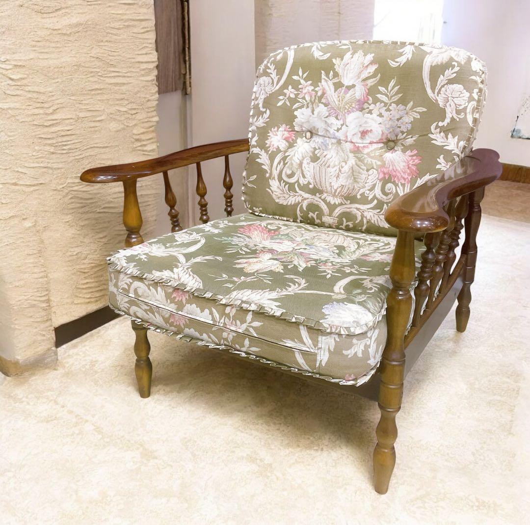 【稀少】karimokuカリモク アームチェア コロニアル フリージアグリーン②