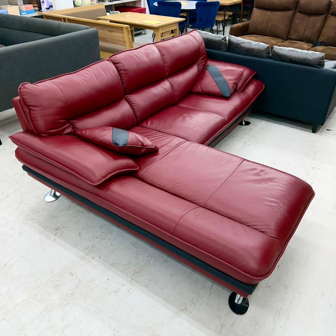 定価169,900円♪ ニトリ 235cm幅カウチソファ クッション付き 本革製