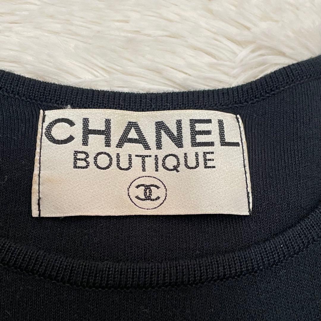極美品 シャネル ココマーク ニット ワンピース 半袖 黒 M レディース