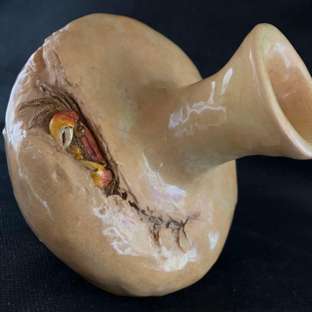 二六焼　楽山焼　水月焼　佐々木二六　　天神蟹　花瓶　花器　一輪挿し　年代物　珍品