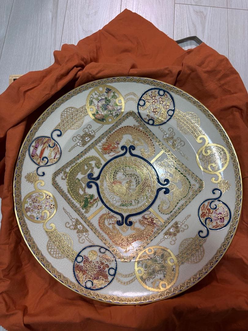 薩摩金襴手 鳳凰額皿 廣田 実雪 額皿 薩摩焼 白薩摩 観賞用高級美術品