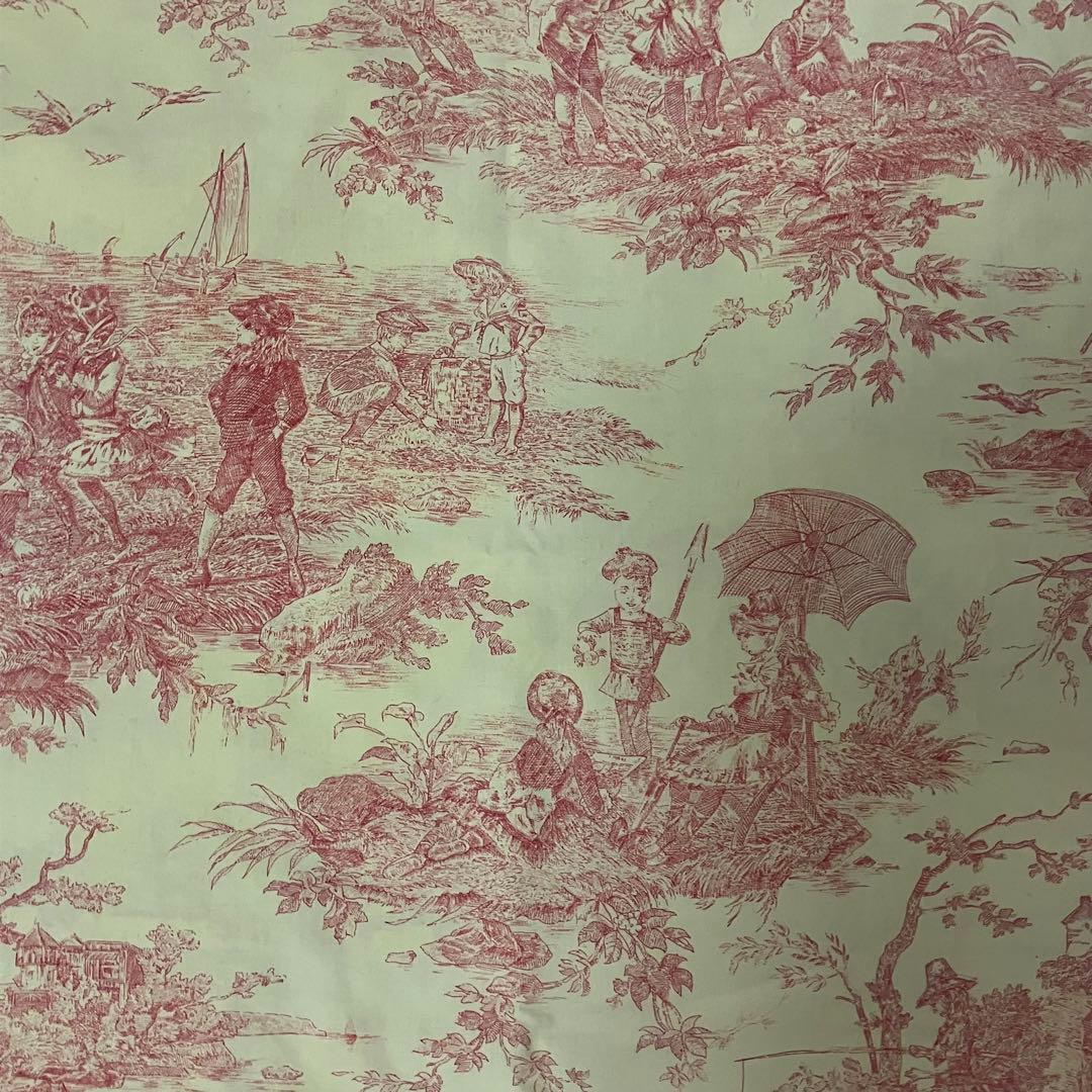 フランス　ヴィンテージ　トワル・ド・ジュイ クッションカバー クリーム色と赤