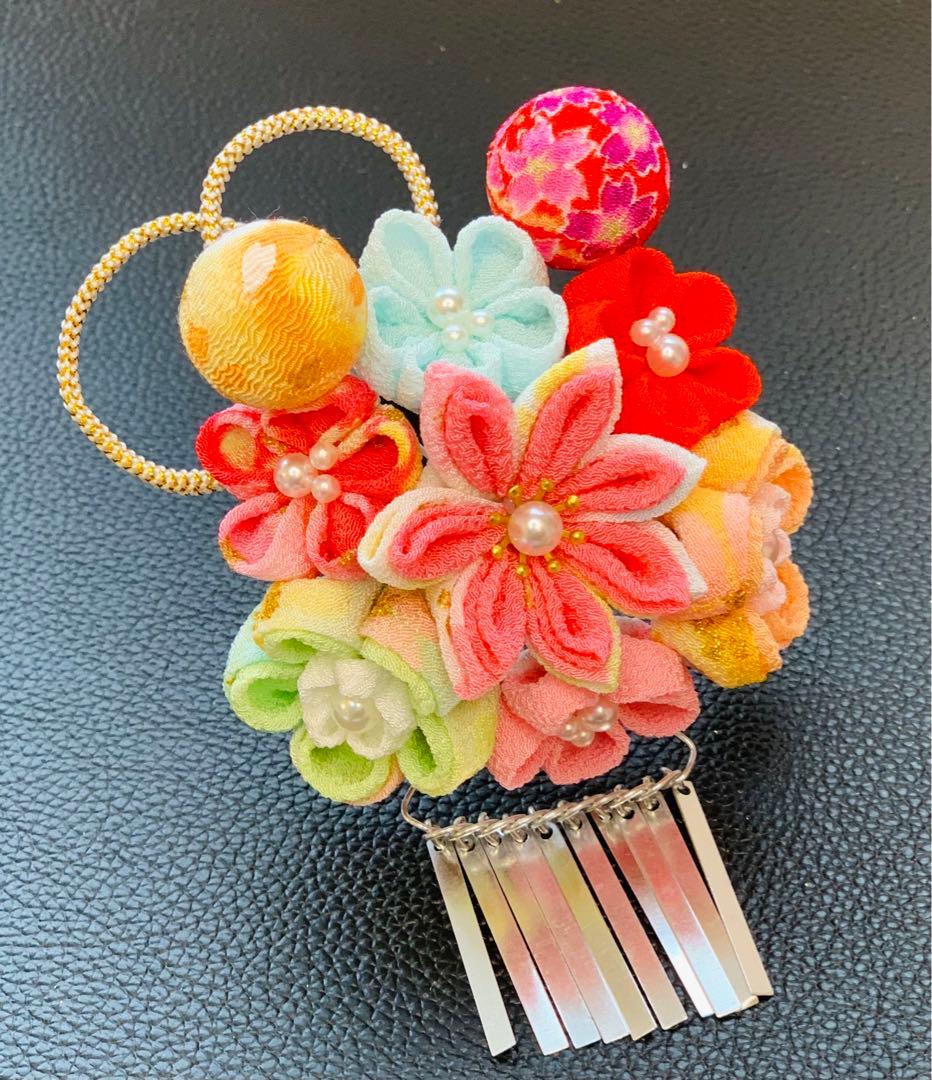 七五三 髪飾り つまみ細工 3歳 浴衣 甚平 パステルカラー うさぎ 5-C