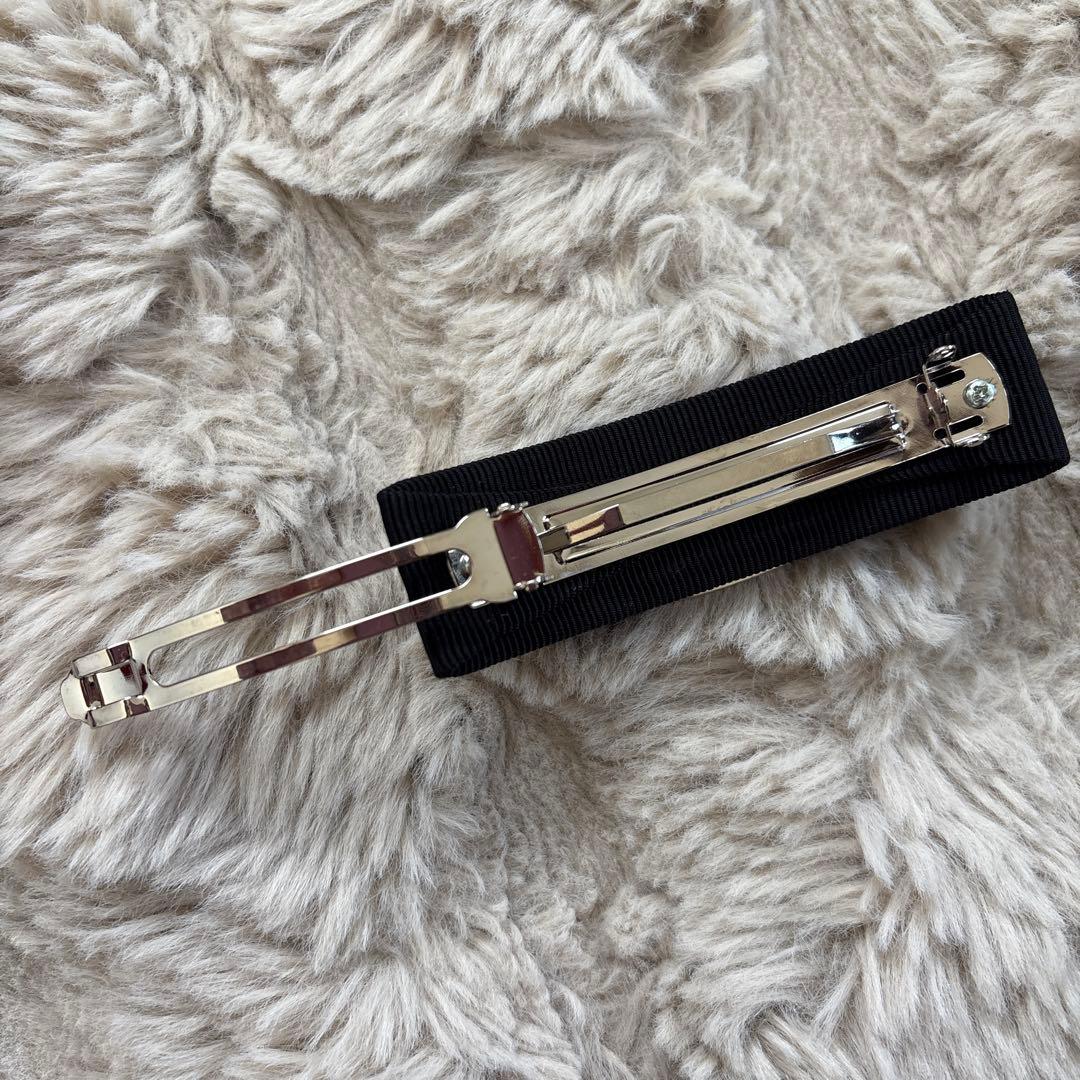 美品！Ferragamo フェラガモ ヴァラリボン バレッタ ストーン装飾 黒