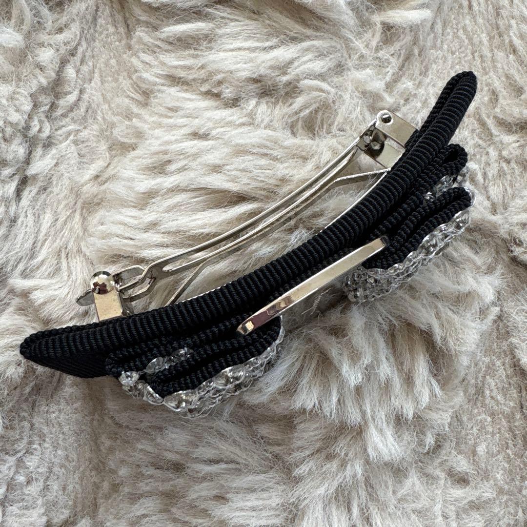 美品！Ferragamo フェラガモ ヴァラリボン バレッタ ストーン装飾 黒