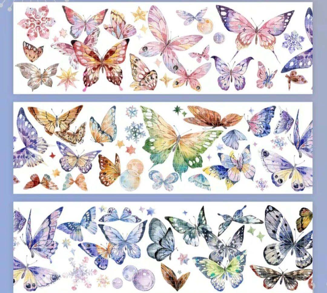 切売 101★ 海外 マスキングテープ マステ PET 装飾 蝶 銀ホロ