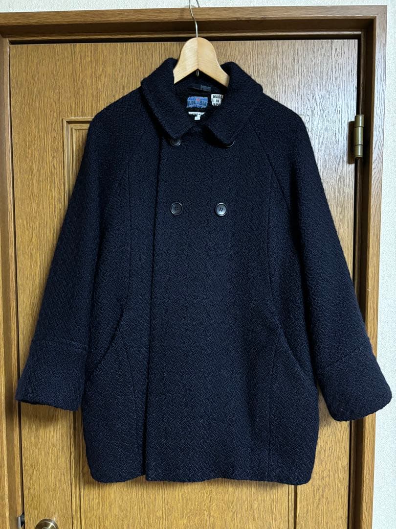 BLUEBLUEJAPAN【ユキフブキウール ダブルブレストハーフコート】 防寒