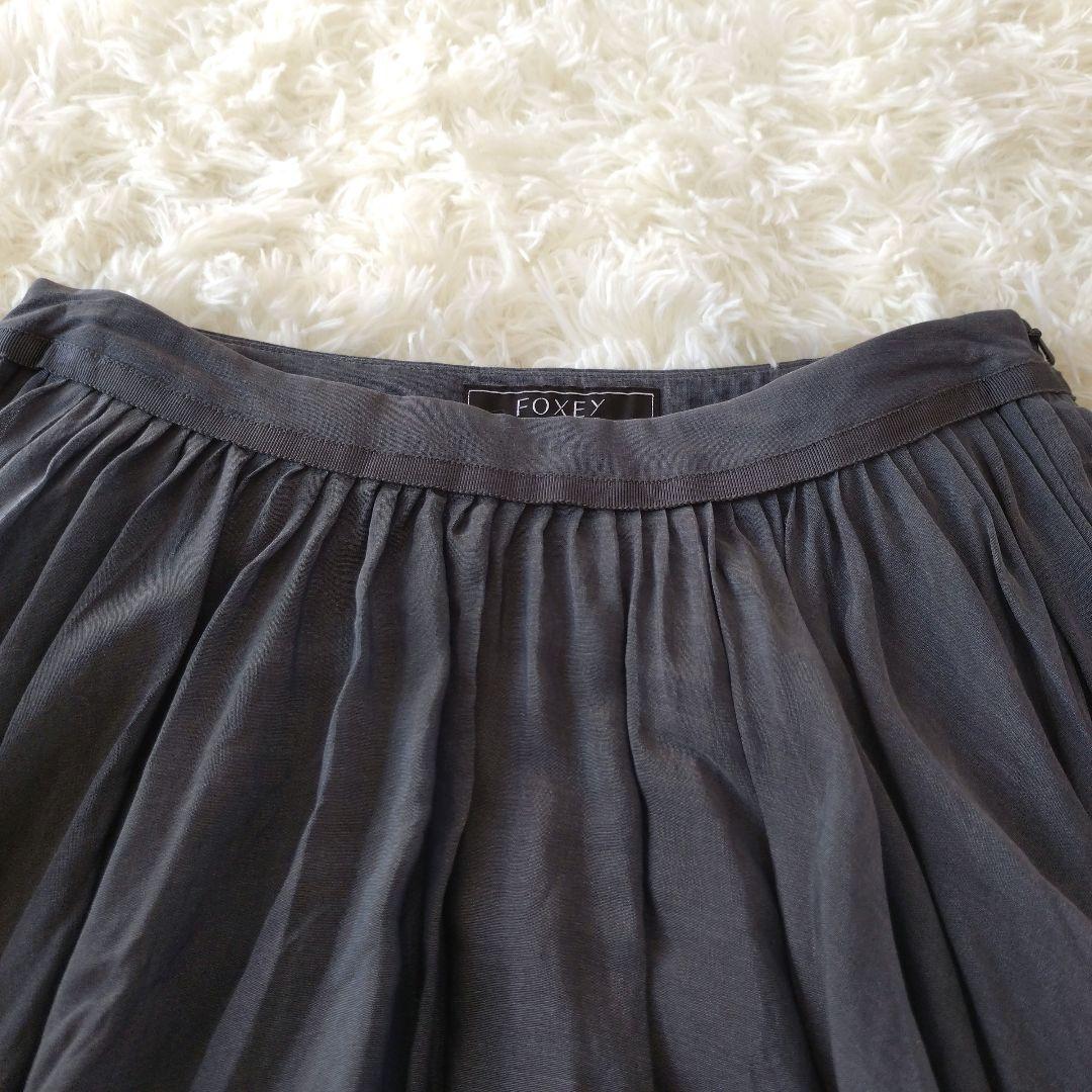 フォクシー FOXEY シアーサーキュラースカート シルク混 シフォン 40