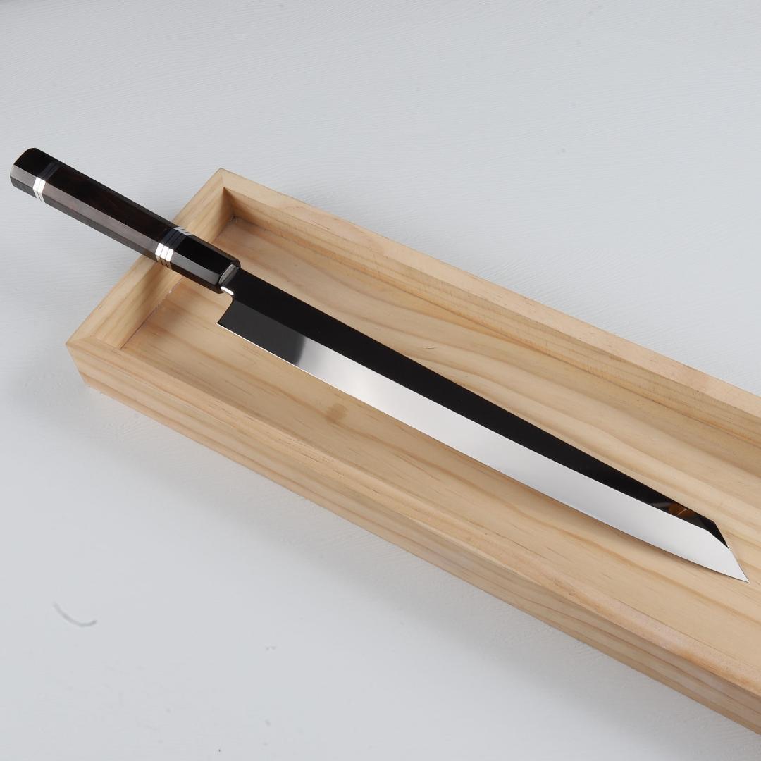 7314 切付包丁 尺一 ウルトラ鏡面仕上げ 刺身包丁 黒檀五本銀巻八角柄