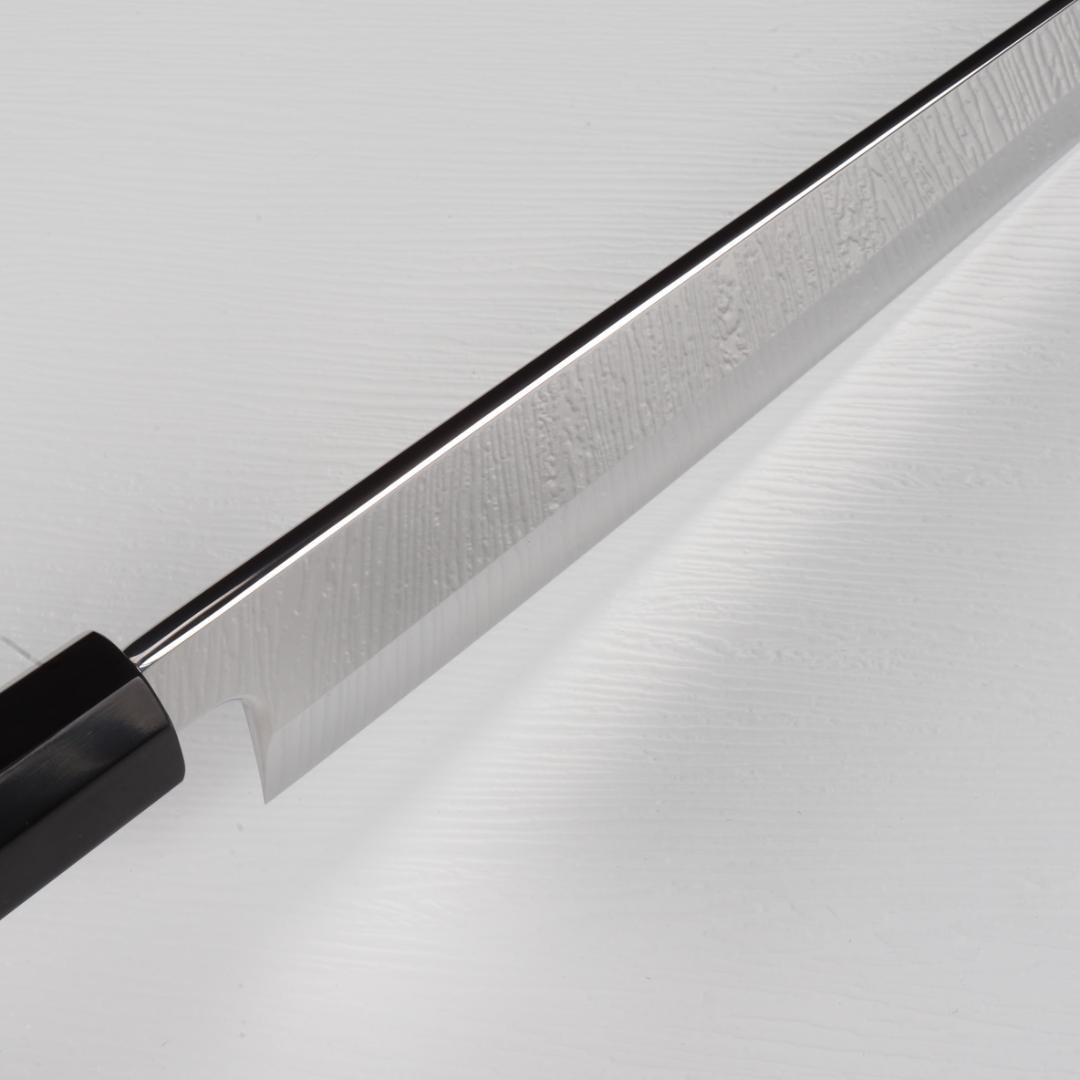 7314 切付包丁 尺一 ウルトラ鏡面仕上げ 刺身包丁 黒檀五本銀巻八角柄