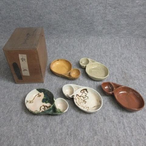 清水六兵衛ひょうたん皿5枚共箱 [B28125]