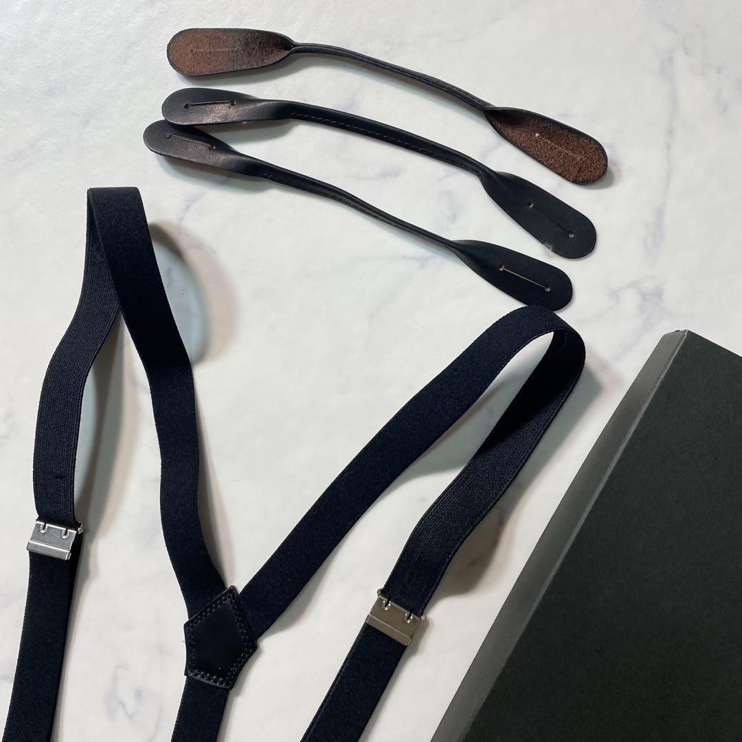 【極美品】ワイズ/Y's　サスペンダー　ロゴ刻印　ヨウジヤマモト　黒　レザー