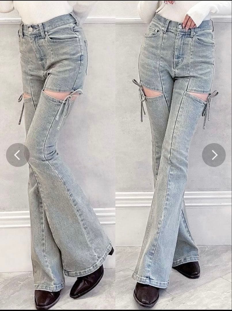 【新品】RESEXXY カットアウトデニムパンツ XS ライトブルー