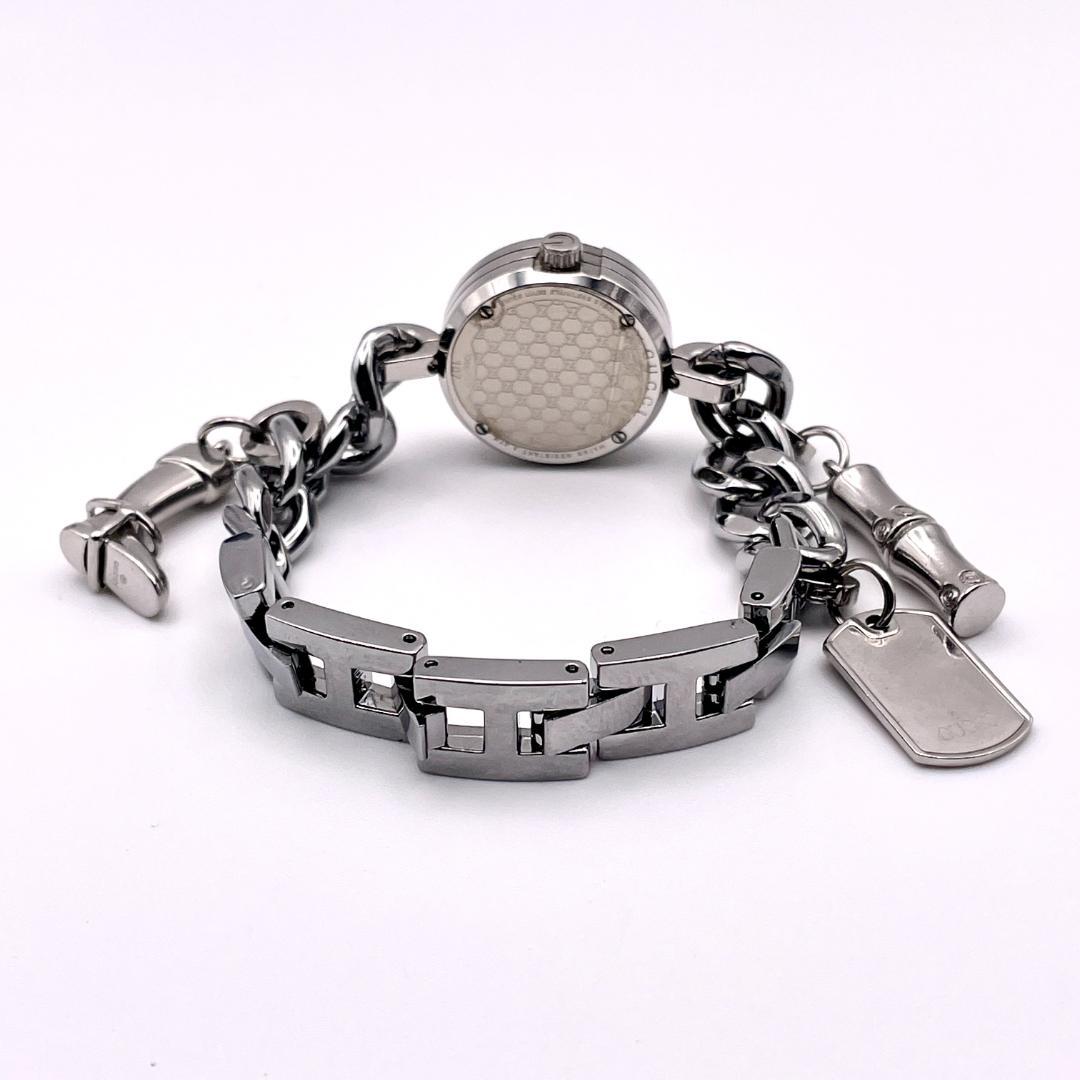 グッチ 107 レディース 時計 Gフェイス チェーン シルバー文字盤 稼動