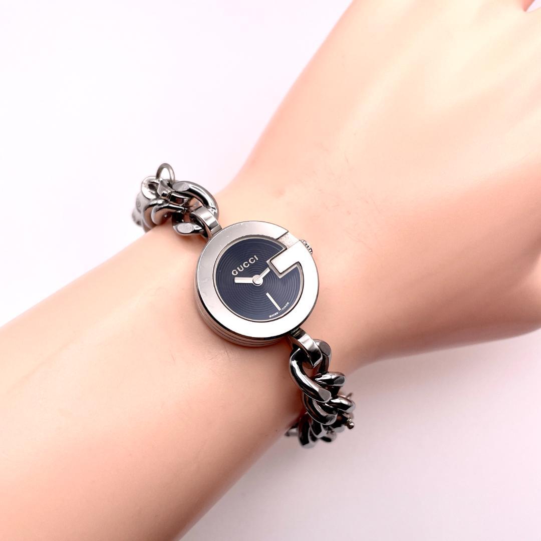 グッチ 107 レディース 時計 Gフェイス チェーン シルバー文字盤 稼動