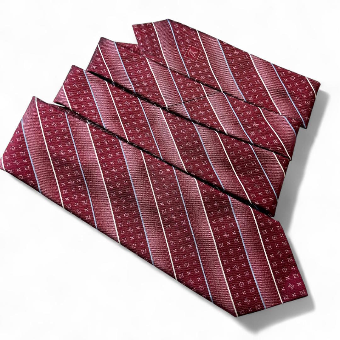LOUIS VUITTON ネクタイ ボルドー モノグラム ストライプ 箱付き