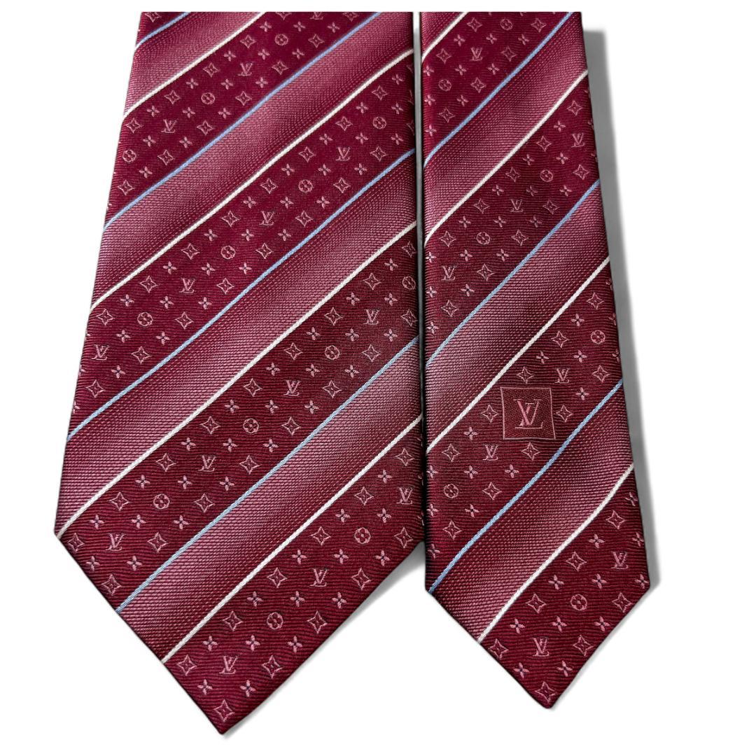 LOUIS VUITTON ネクタイ ボルドー モノグラム ストライプ 箱付き