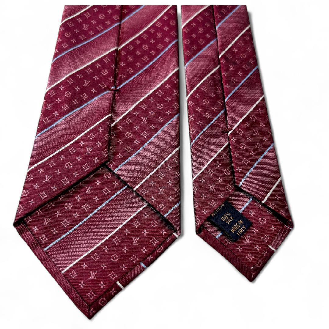 LOUIS VUITTON ネクタイ ボルドー モノグラム ストライプ 箱付き