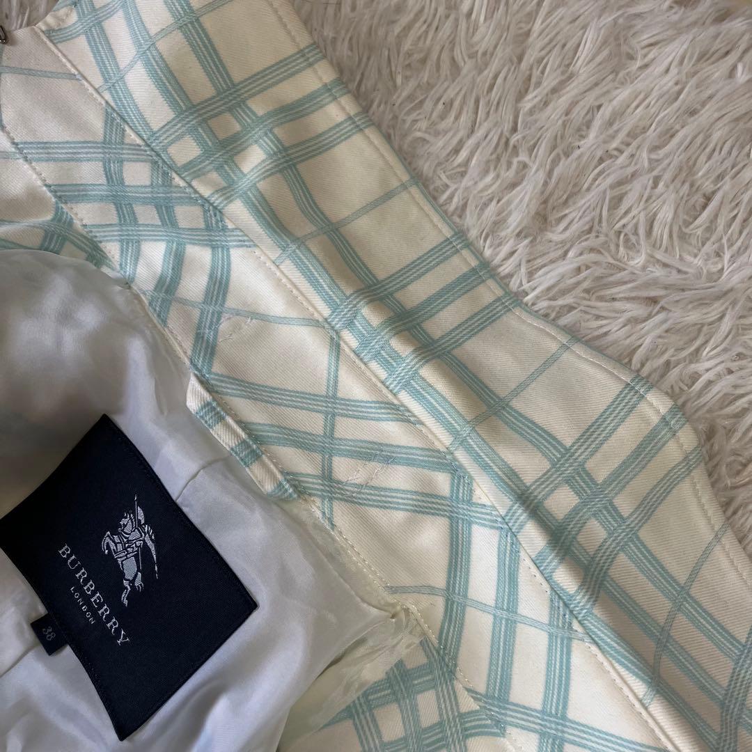 バーバリーロンドン　トレンチコート　ロング丈　総柄38　ノバチェック　グリーン