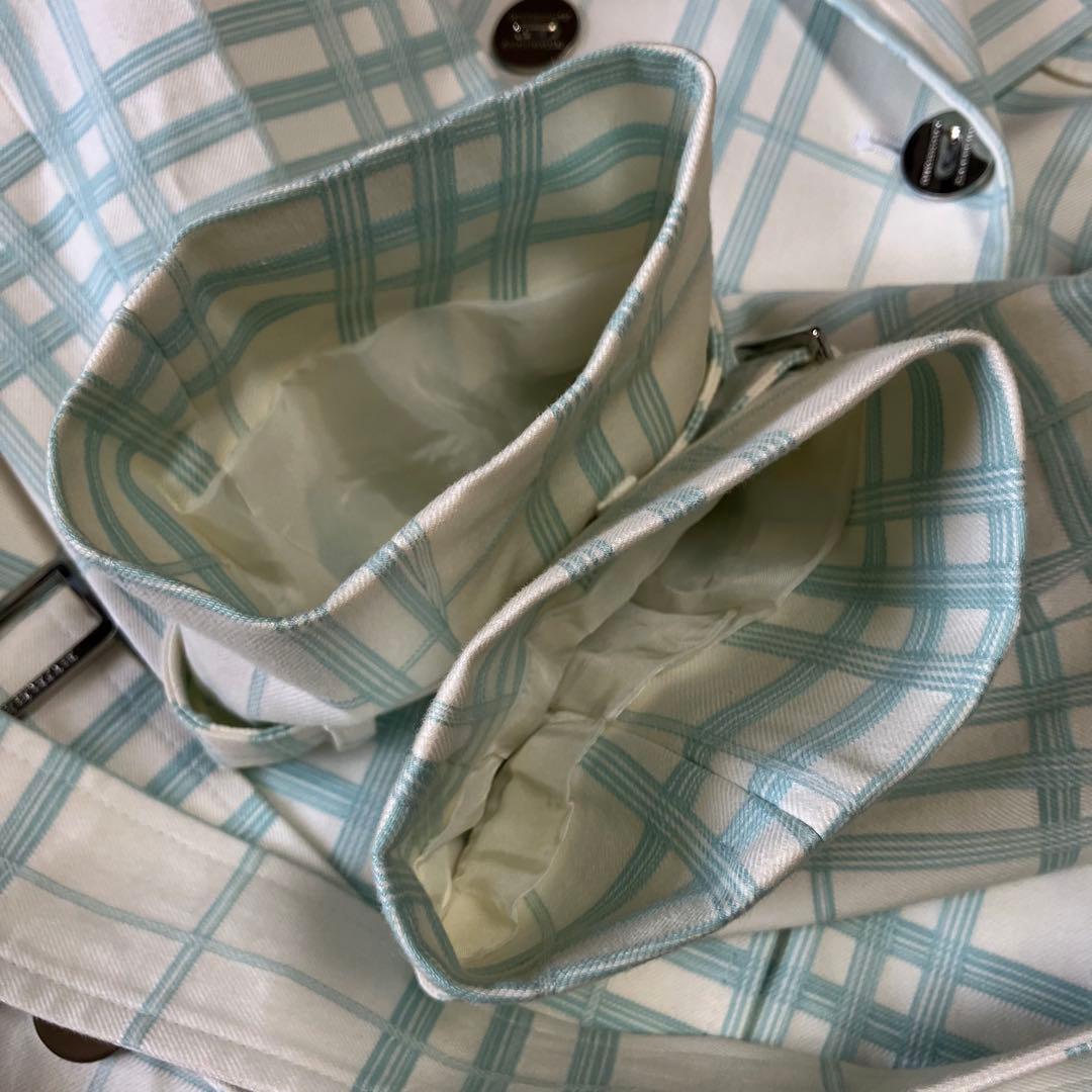 バーバリーロンドン　トレンチコート　ロング丈　総柄38　ノバチェック　グリーン