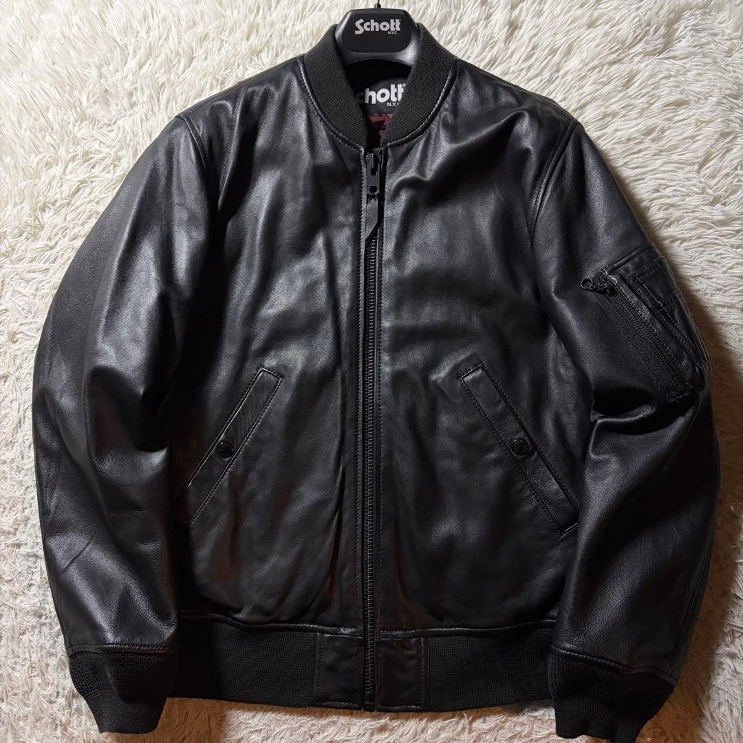 ク*ー様 美品■schott フライトジャケット　MA-1 羊革　ラムレザー ブ